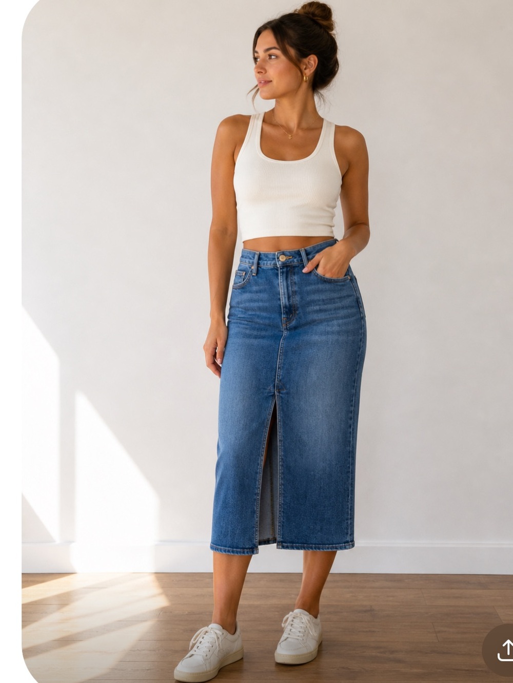 MOTHER The Reverse Pencil Pusher Denim Midi Skirt Hue Are You Blue Size 28